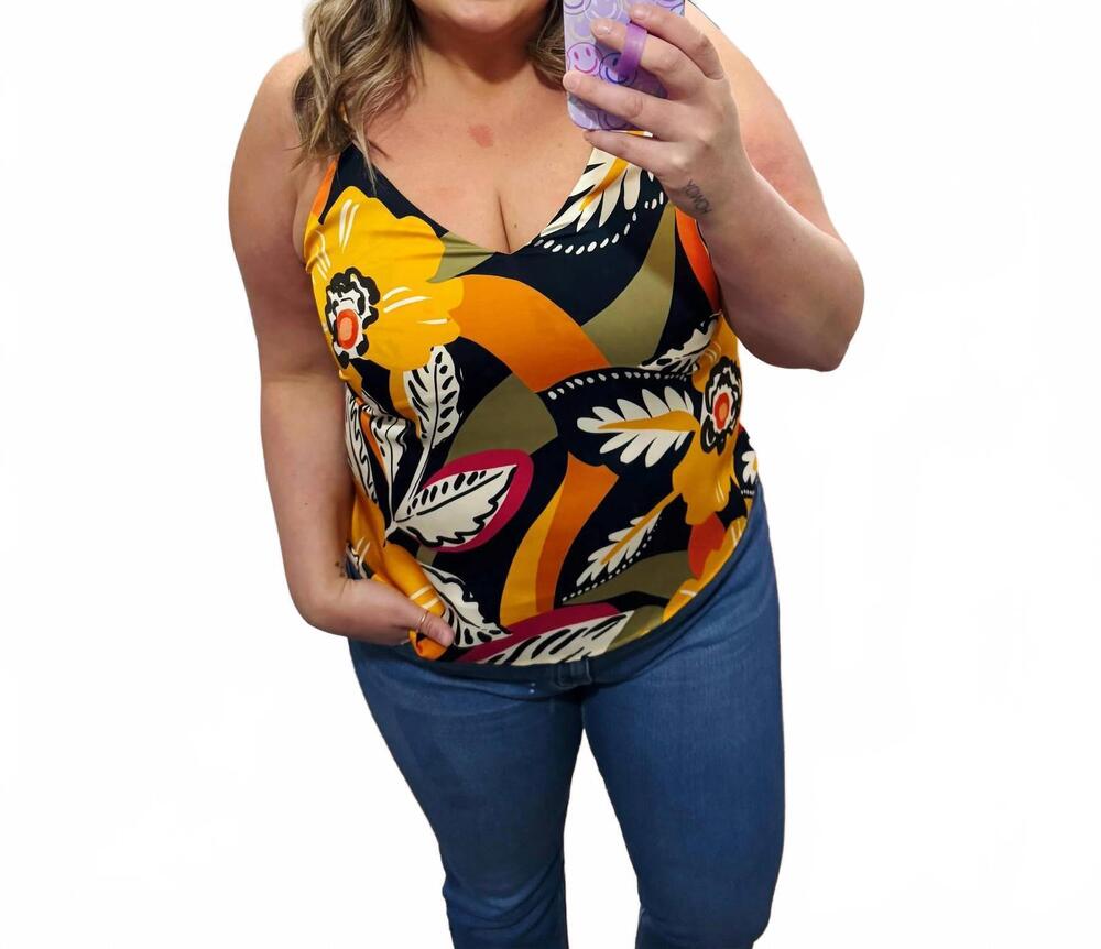 NEW MOLLY BRACKEN women's floral tank top in yellow